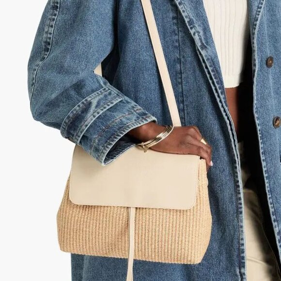 Mansur Gavriel Soft Lady pebbled leather and raffia shoulder bag handbag - Picture 2 of 9
